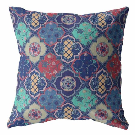 PALACEDESIGNS 20 in. Trellis Indoor & Outdoor Zippered Throw Pillow Navy & Red PA3095474